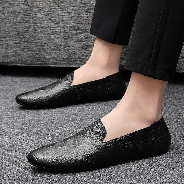 Black Men Loafers Shoes Luxury genuine leather Slip-on - 191227 - Image 2