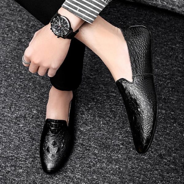 Black Men Loafers Shoes Luxury genuine leather Slip-on - 191227 - Image 5